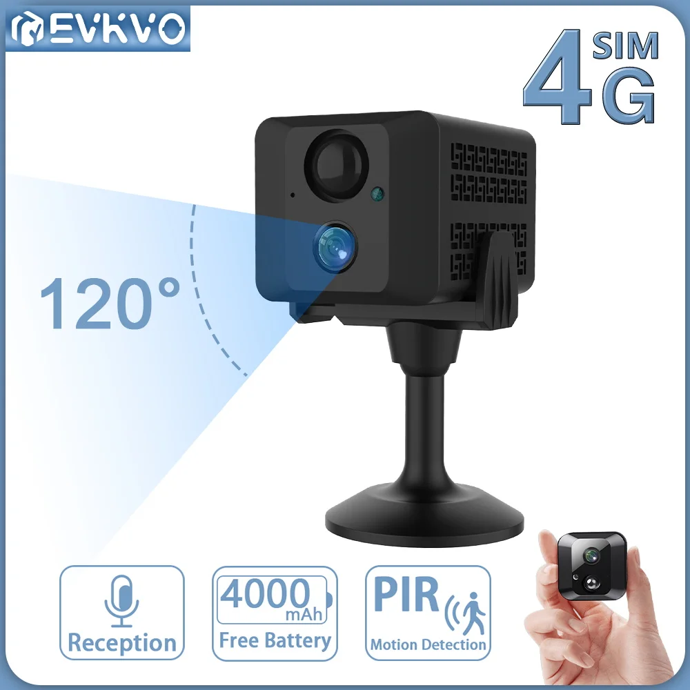 EVKVO 4K 8MP 4G Mini Camera PIR Motion Detection Built-in 4000mAh Battery WIFI Security Surveillance Camera IR Night Vision