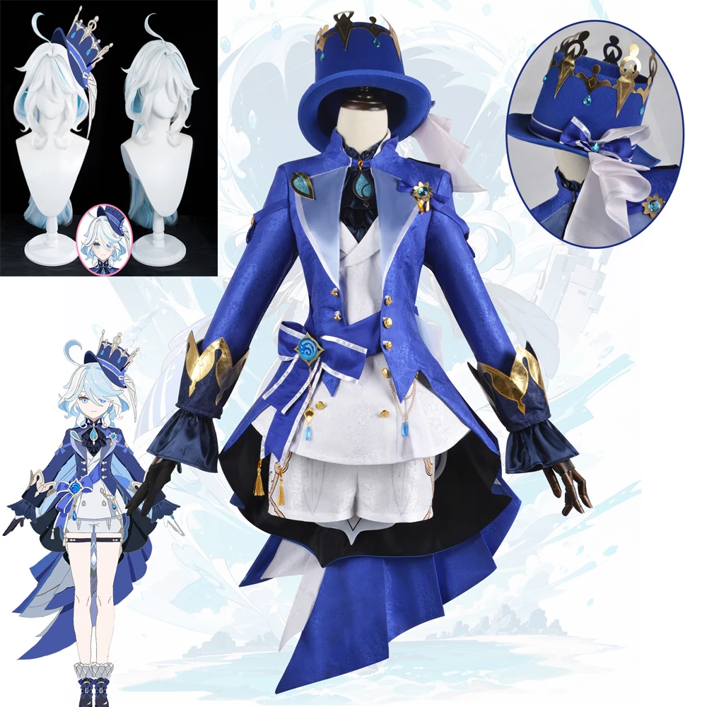 

Game Genshin Impact Fontaine Cosplay Costume Coat Vest Pants Wig Outfits Fantasia Anime Girls Halloween Carnival Disguise Suit