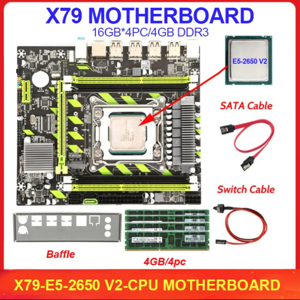 

X79G X79 Motherboard Set With LGA2011 Combos Xeon E5 2650 V2 CPU 4pcs X 4GB = 16GB Memory DDR3 RAM Radiator 10600R 1333Mhz PC3