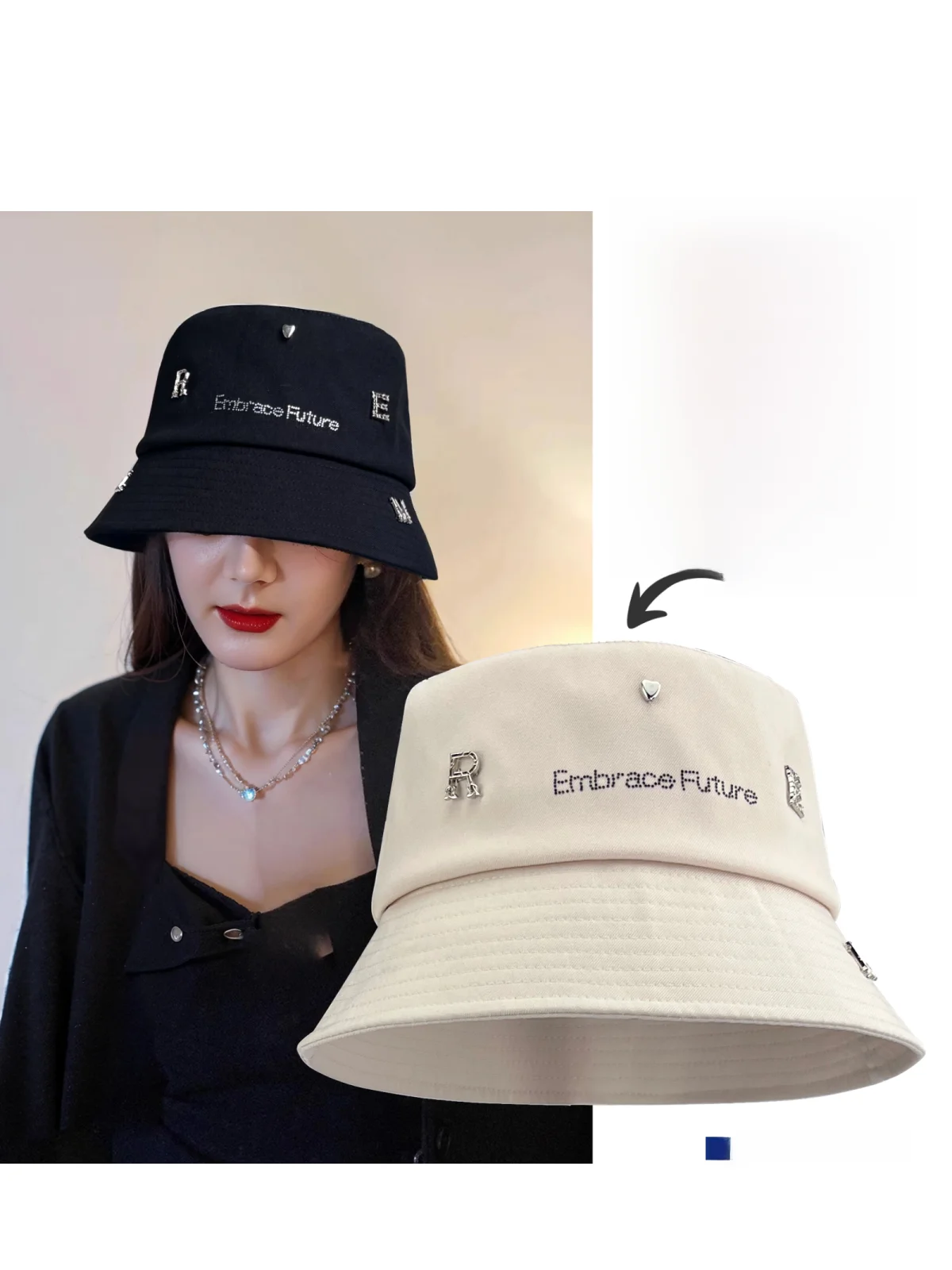 Весна и лето 2024 новая рыбацкая шляпа с металлическим логотипом Ins женская