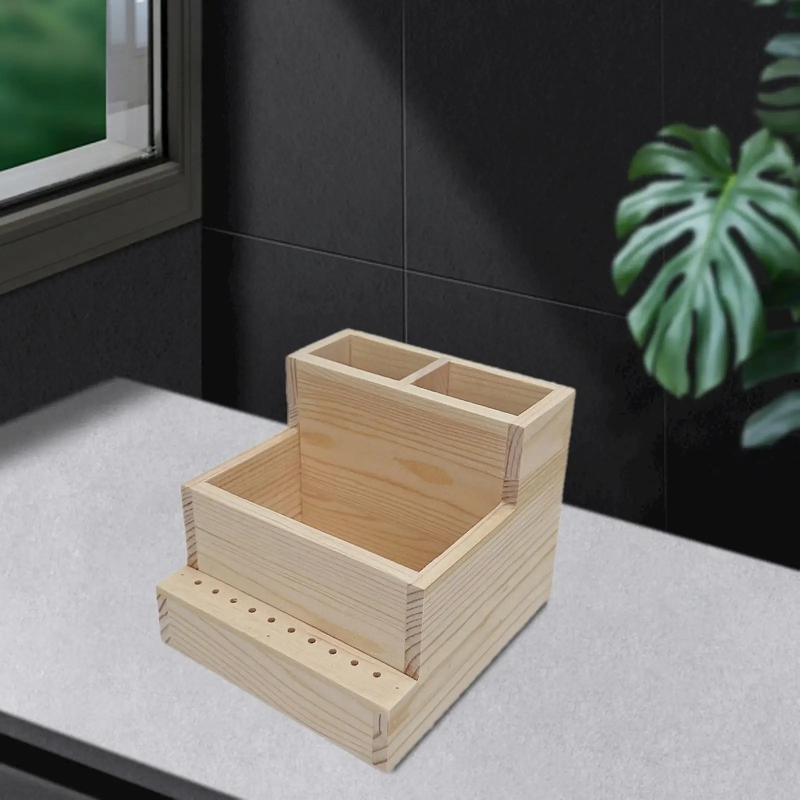 Nail Drill Bits Wood Stand Organizer Middle Row for Machine 11.5x11x10cm