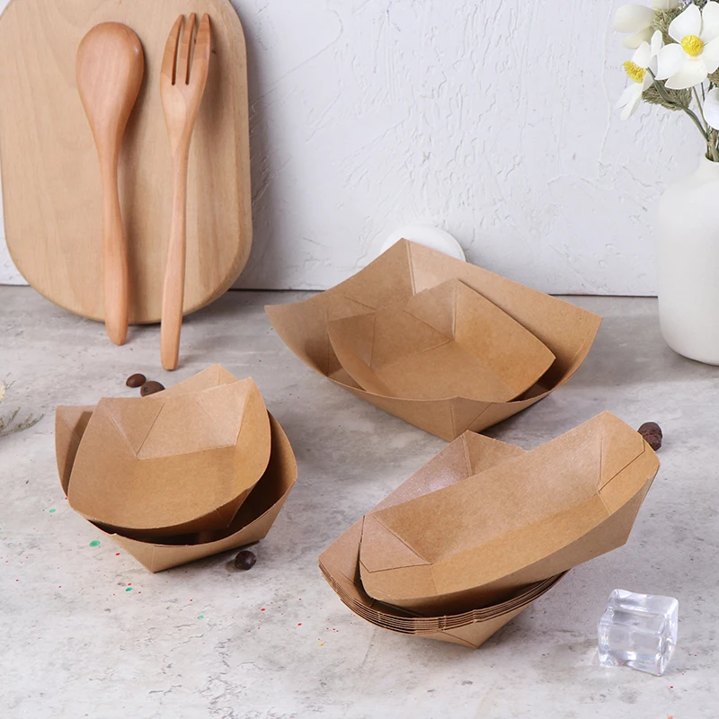 10 шт. одноразовые лодки из крафт-бумаги тарелки лоток для суши коробка