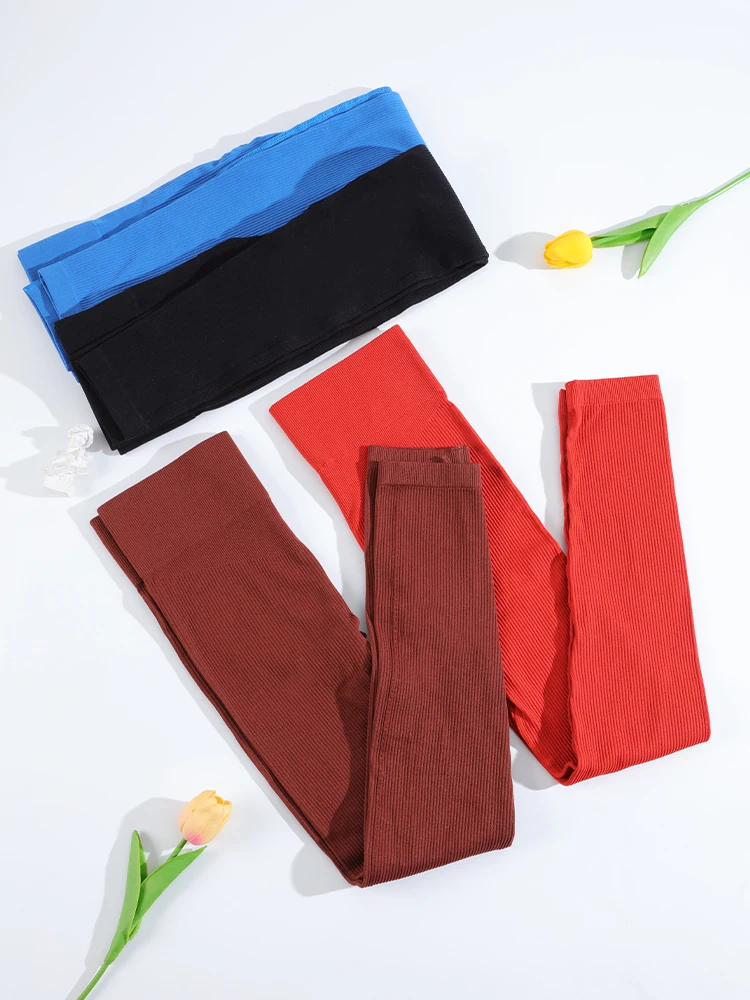 

SVOKOR Rib Fitness Leggings for Women Seamless Yoga Pants Solid Color High Waist Running Tight Casual Sweatpants Activewear