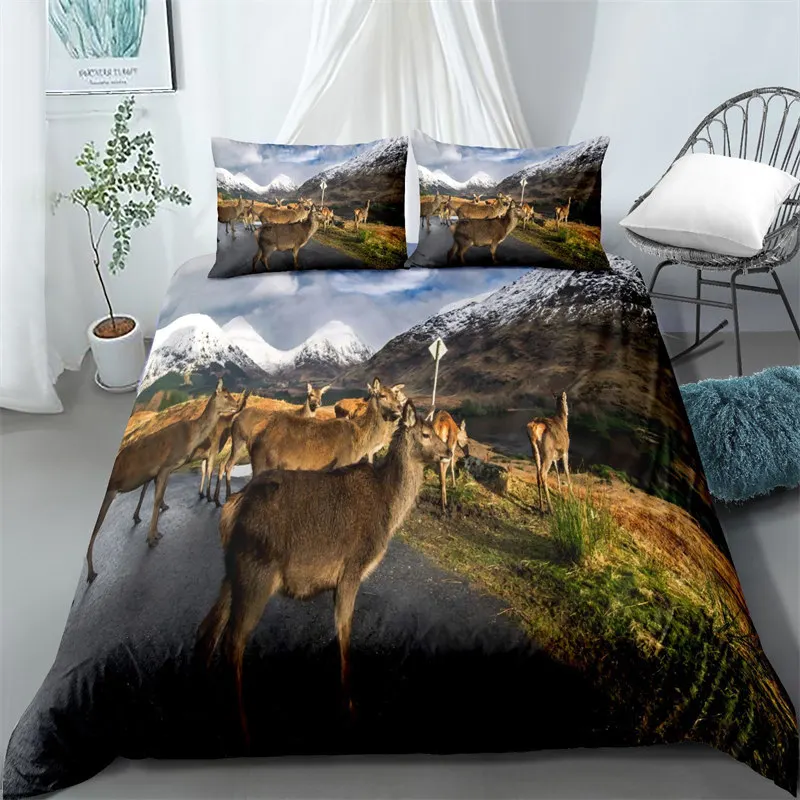 

Bedding Set Wildlife Animal Comforter Cover Twin King For Kids Teens Adults Bedroom Decor Cartoon Elk Duvet Cover Deer Giraffe