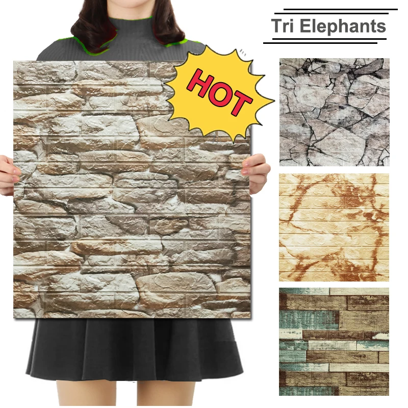 

Hot Sale Wall Paper Sticker thick 2.5mm Imitation Cobblestone Brick Retro 3D Stickers making Featured wall to refresh the room