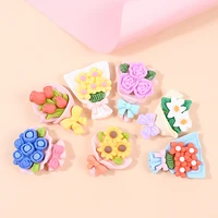 10 pieces resin simulation rose bouquet flower accessories diy handmade cream glue cup stickers hairpin jewelry material
