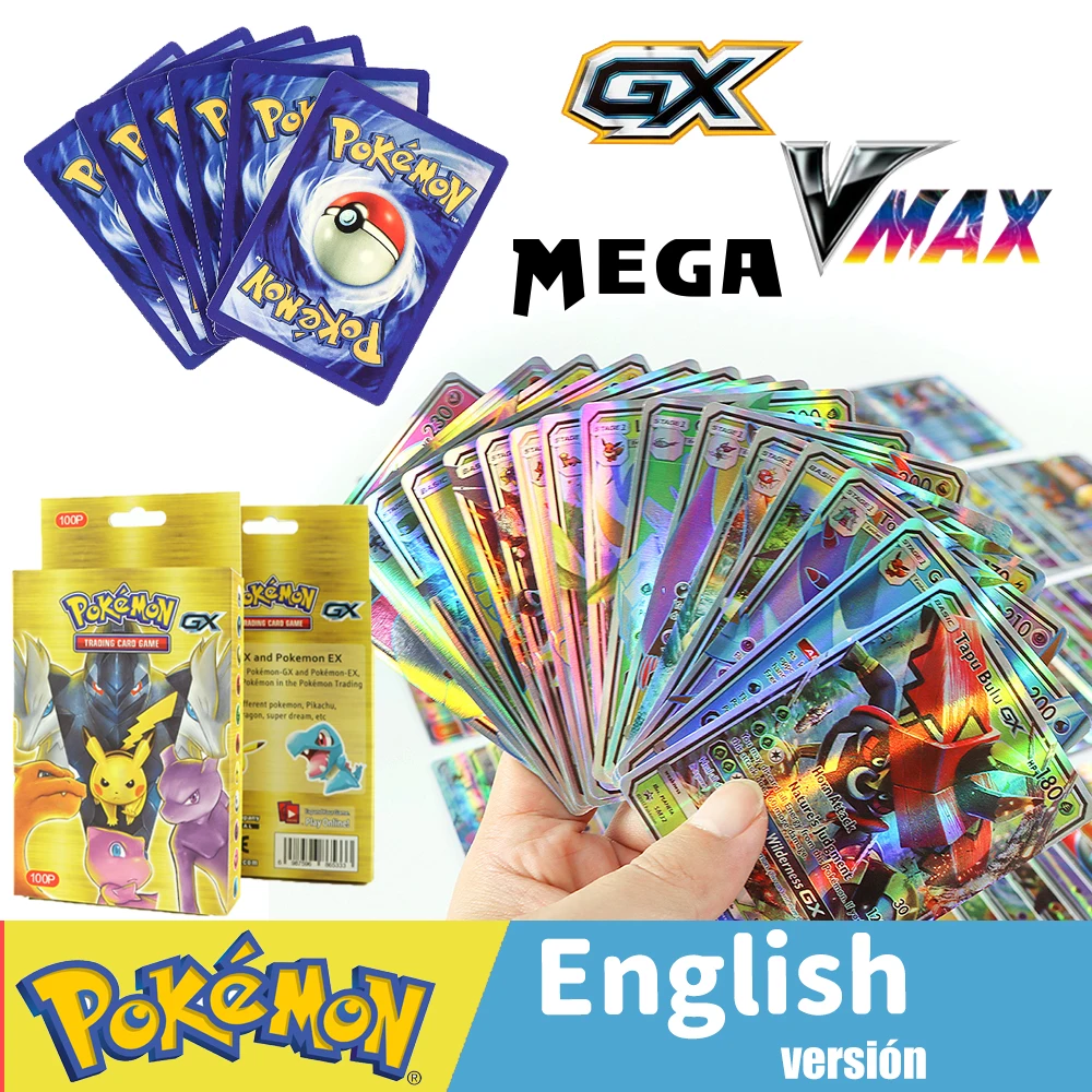 

Версия для английского языка карты Pokemon 50-300 шт. карты Pokemon 300 В Макс 300 GX детская боевая игра Tag Team Shining Vmax TOMY