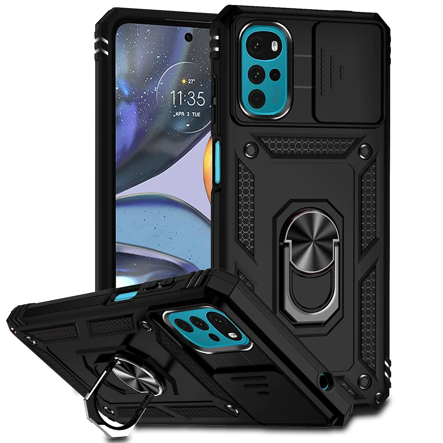

Armor Shockproof Case For Motorola Moto G22 G 5G 2022 G32 G52 G82 G62 5G Ring Holder Slide Window Lens Protection Phone Cover