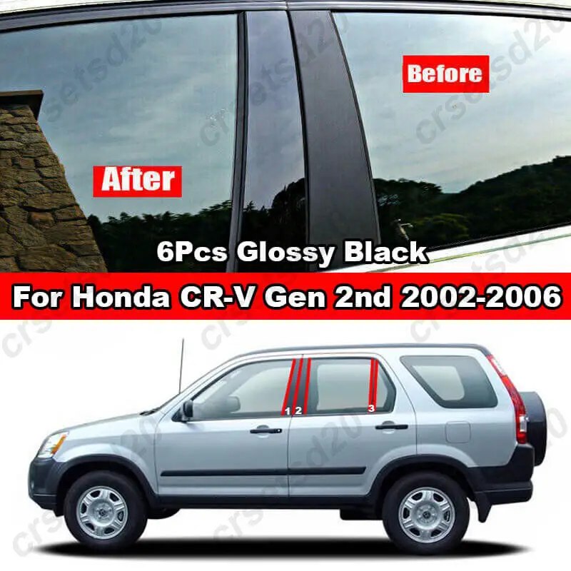 

6 шт. черная накладка на дверную стойку для Honda CRV CR-V 2002-2006 Gen 2 2nd G2