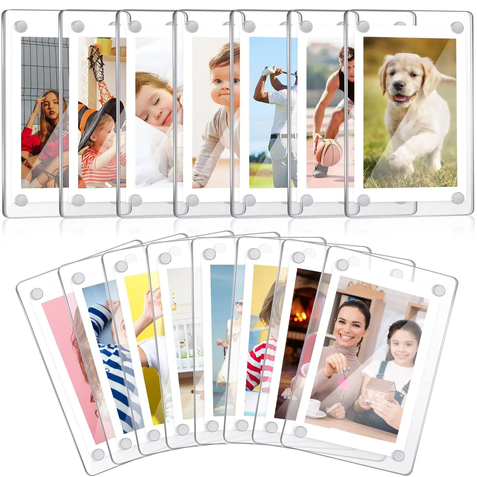 

6/3Pairs Acrylic Fridge Magnetic Frame Mini Double Sided Refrigerator Magnet Picture Frame Cards Memos Stamp Photo Booth Locker