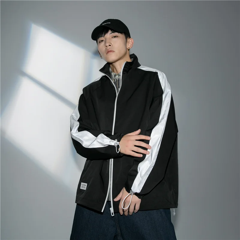 Early Fall Lapel Jacket Men's Solid Color Loose Breathable Windbreaker Jacket Sports Clean Fashion Contrast Zippered Jacket