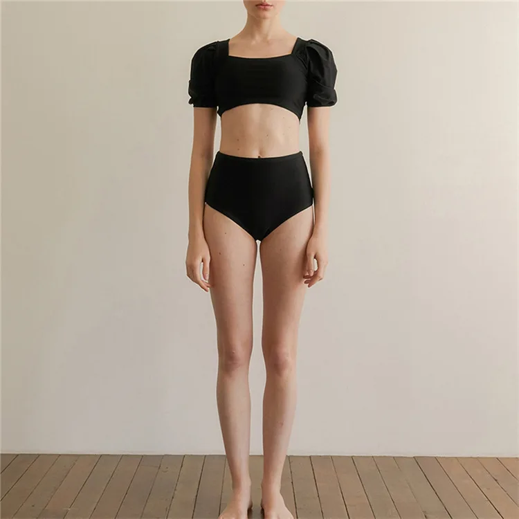 

Женский раздельный купальник с чашками пуш-ап, белый/черный/зеленый/фиолетовый/красный однотонный раздельный купальник с тонким поясом, 2023