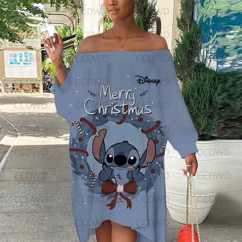 

Lilo & Stitch Sexy Dress Women Elegant Luxury Disney Slash Neck Fashion Christmas Summer Dresses Woman 2022 Strapless Party Prom