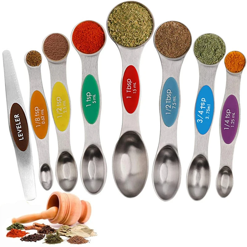 

7/8 Pieces Magnetic Measuring Spoons Set Dual Sided Stainless Steel Kitchen Scale Tool Baking Stackable Measure Teaspoon