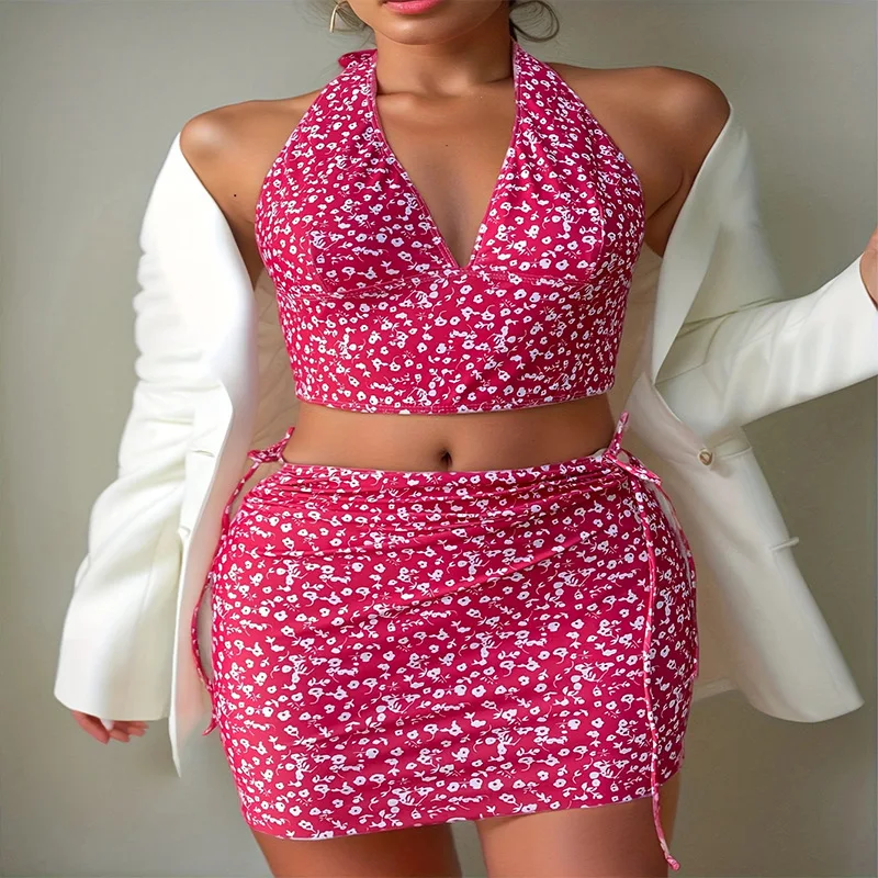 Женский раздельный купальник-бикини с юбкой и принтом