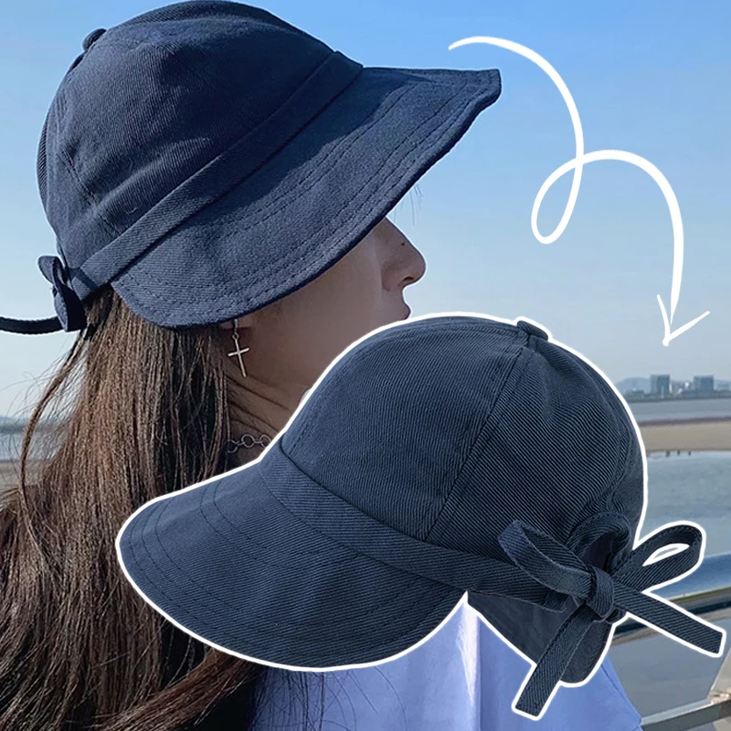 

Summer Outdoor Hat Women Foldable Beach Fisherman Sunhat Adjustable UV Protection Bucket Caps Wide Brim Ponytail Panama Cap