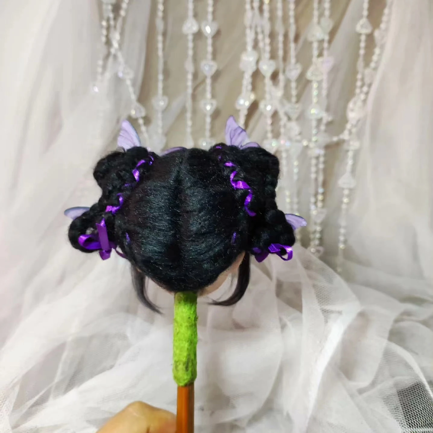 Фото Новый парик для кукол с бабочкой для кукол BJD 1/8, 1/6, 1/4, 1/3, 1/12, цветной парик для куклы-принцессы, парик из искусственных волос для OB11, можно изготовить на заказ. №3