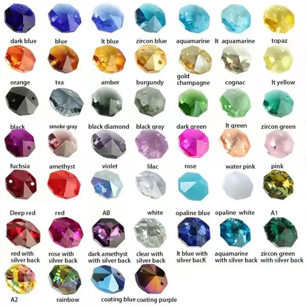 Цветные 14 мм Хрустальные стеклянные Восьмиугольные бусины с 1/2 отверстиями