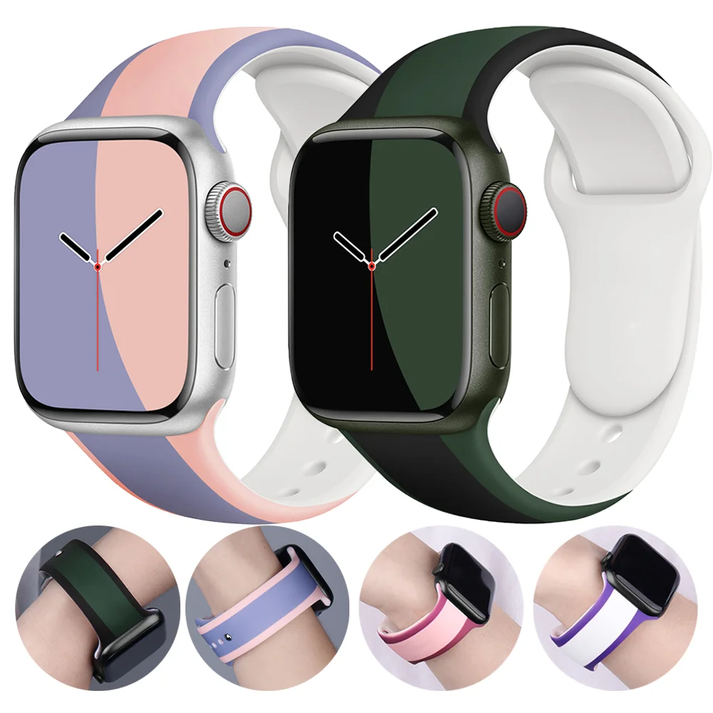 

Printed band For Apple Watch strap 44mm 40mm 45mm 41mm 42mm 38mm sport Silicone bracelet correa iWatch series 3 4 5 6 se 7 45 mm