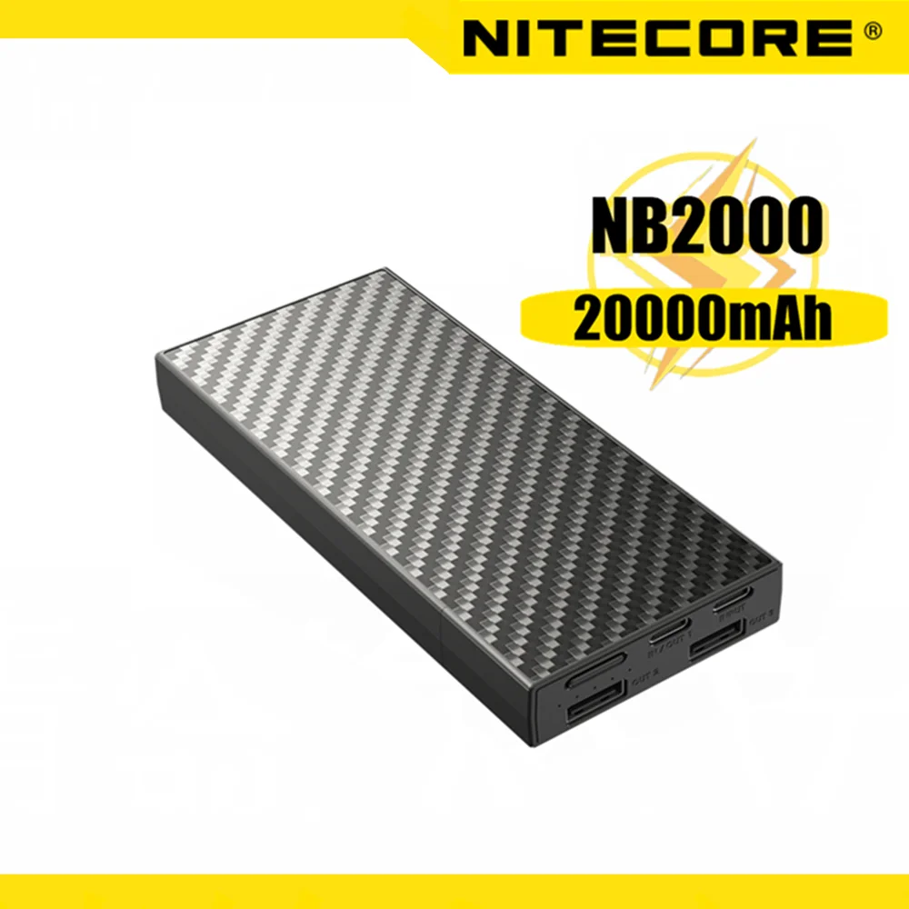 

NITECORE NB20000 Power Bank 20000mAh Interwoven Carbon Fiber Sheets PowerBank QC USB 4 Port 45W high Portable Charging PowerBank