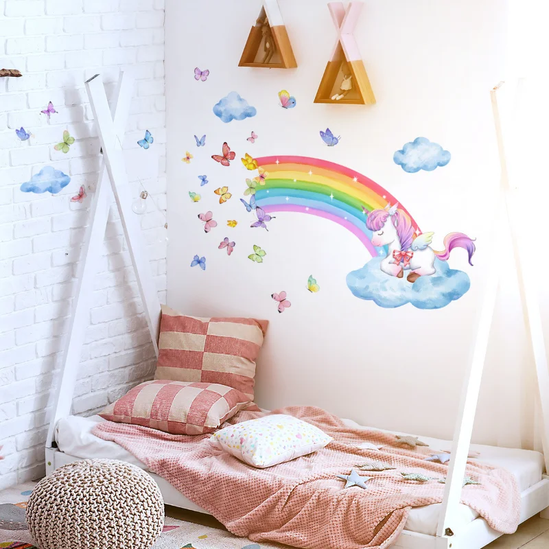 

Butterfly Rainbow Unicorn Wall Stickers for Kids Room Baby Girls Baby Boys Room Wall Decals Kindergarten Nursery Room Decoration