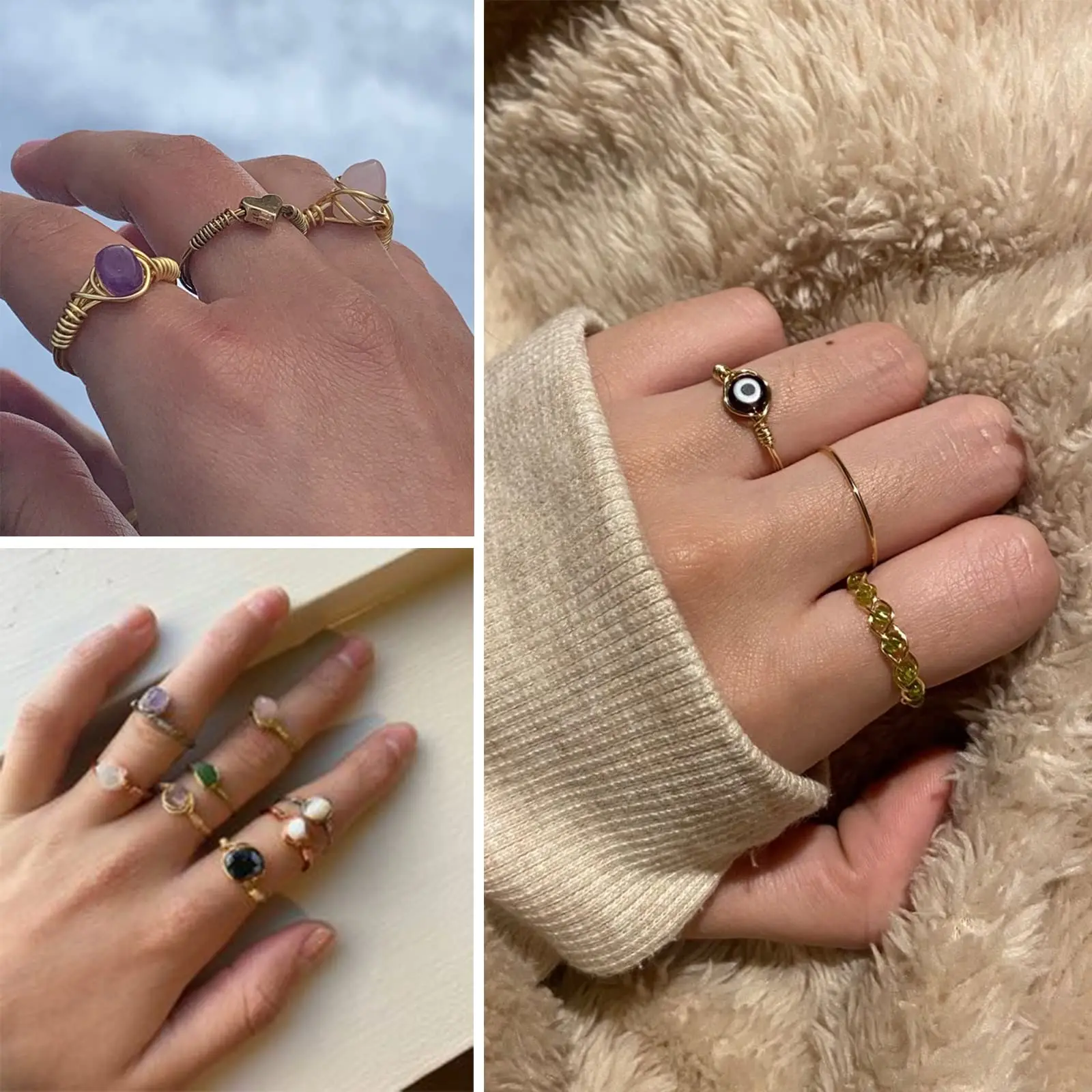 Лечебное кольцо с кристаллами регулируемые кольца золотистой проволокой