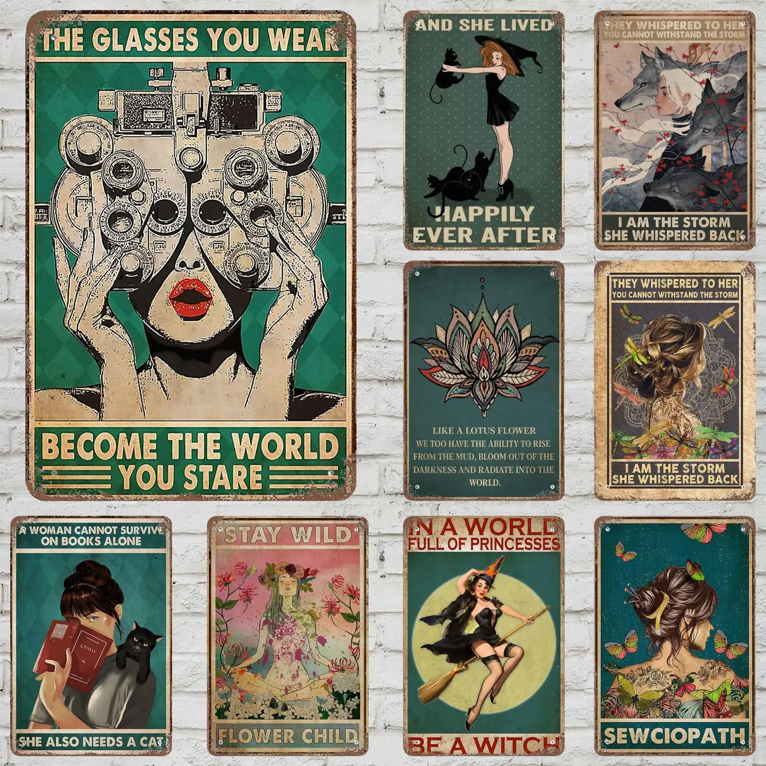 

Inspirational Quote Butterfly Girl Moon Child Black Cat Book Dragonfly Metal Posters Metal Tin Signs Vintage Decor for bedroom