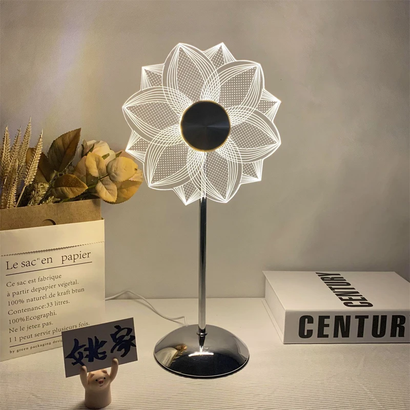 

Metal Table Lamp Creative Sunflower Windmill Desk Light Bedside Atmosphere Night Light 3 Color Dimming Bedroom Decoration Lamp