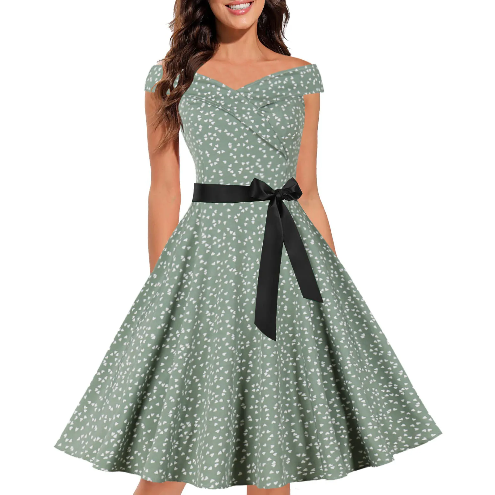 

Летние женские платья в стиле ретро, повседневное модное платье с круглым вырезом и поясом без рукавов