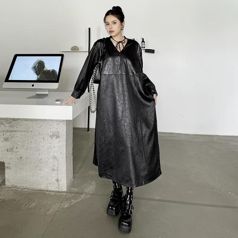 Vefadisa 2023 весенне-осеннее новое черное женское платье с v-образным вырезом и