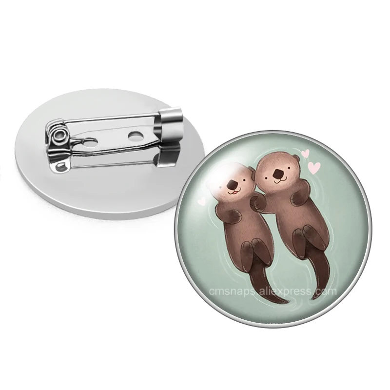 Брошь с кабошоном и надписью Love otter couple милая мультяшная брошь на булавке из