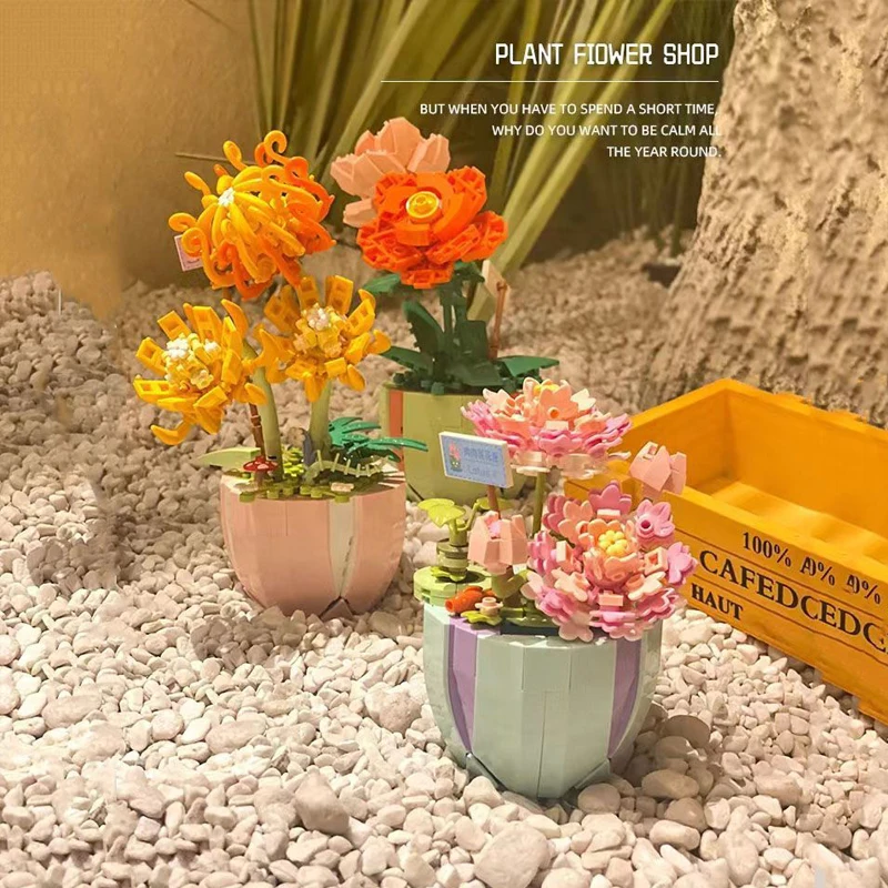 

Creative Building Block Mini Flower Bouquet Potted Eternal Cactus Daisy Botanical Plant Bricks Adults Christmas Toys Gifts