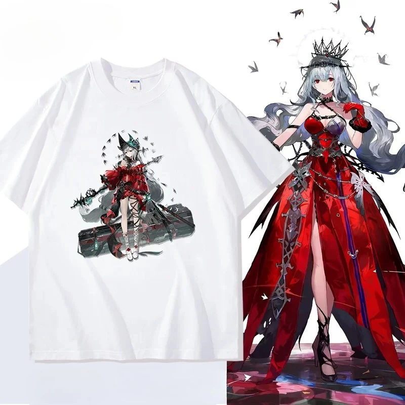 Фото Футболка с рисунком аниме Arknights Skadi The Corrupting Heart для женщин и мужчин, 100% хлопок, с короткими рукавами, забавная футболка с графическим рисунком, уличная одежда №1
