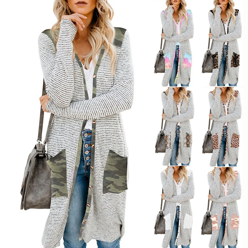 

Женский вязаный теплый свитер в полоску, Кардиган с длинным рукавом, пальто в стиле Харадзюку, Свободный Топ в винтажном стиле, X41, весна-осен...