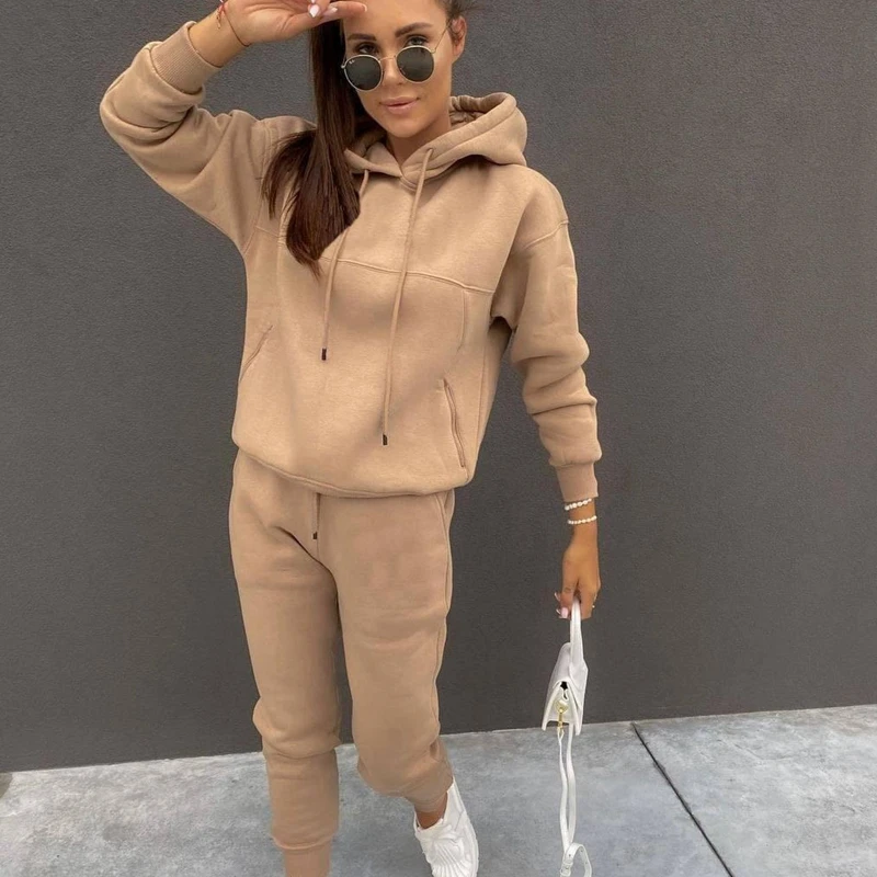 

Women Hoodies Two Piece Set Hooded Sweatshirts Pencil Jogger Sweatpants Suit 2021 Fashion Tracksuit Female Clothing