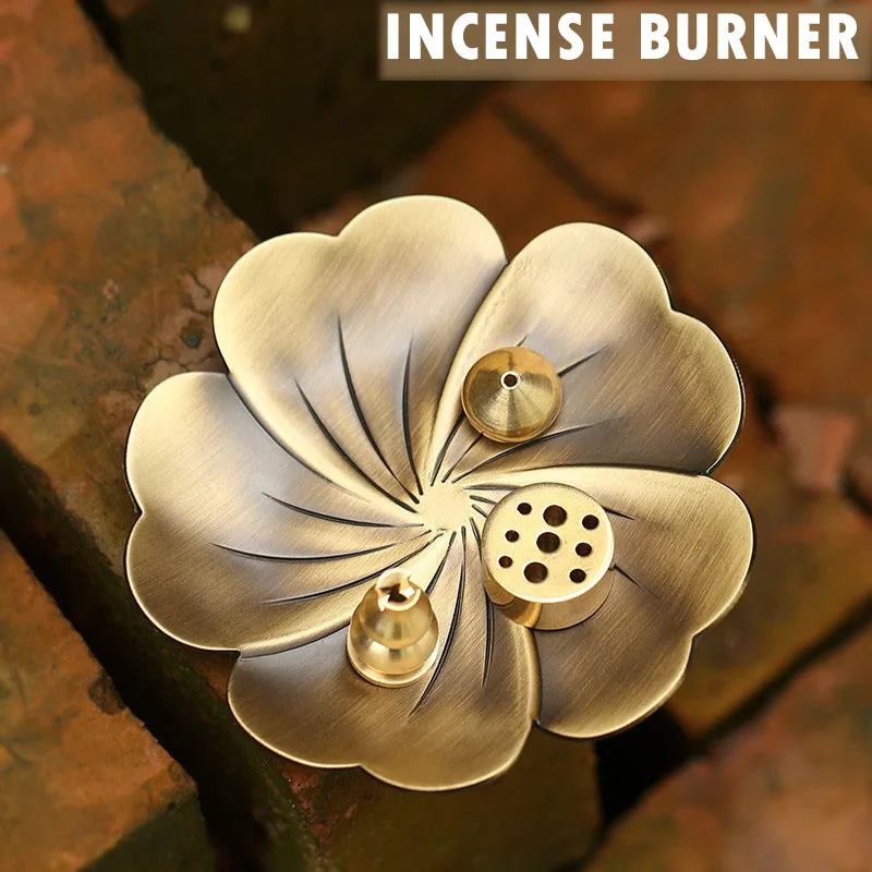 

Incense Stick Holder Copper Ash Catcher with Removable Incense Burner Holder Retro Flower Shaped Fragrance Accessories