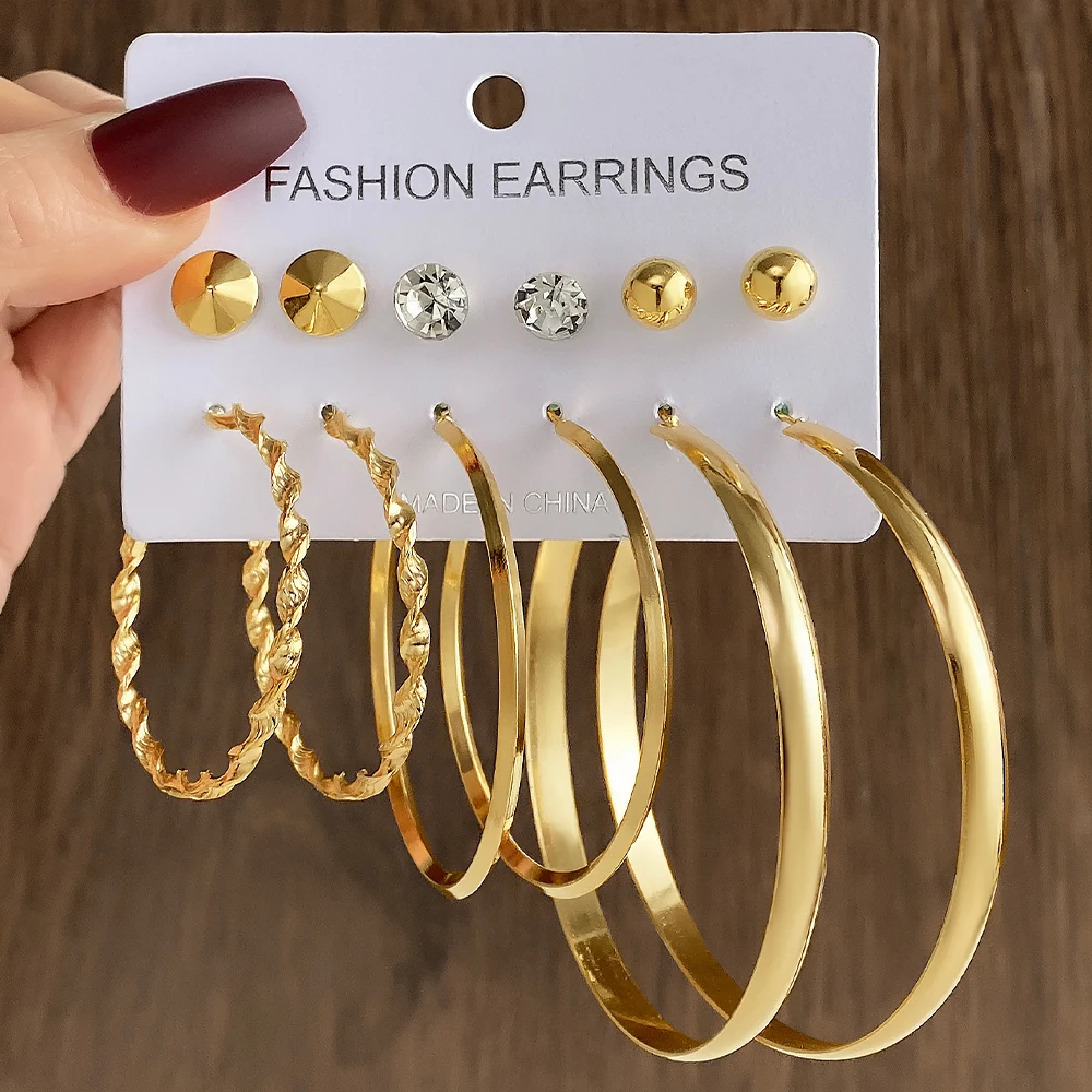 Модные корейские женские серьги VKME, 6 шт., аксессуары для женщин, летние элегантные ювелирные изделия с изображением знака золота Модные корейские женские серьги VKME, 6 шт., аксессуары для женщин, летние элегантные ювелирные изделия с изображением знака золота