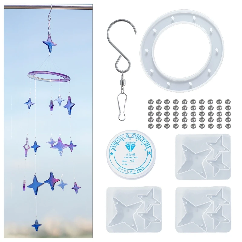 

D0LC Heart Star Wind Chimes Silicone Resin Mould Windbell DIY Jewelry Epoxy Resin Moulds for DIY Making Craft Home Decor Gift