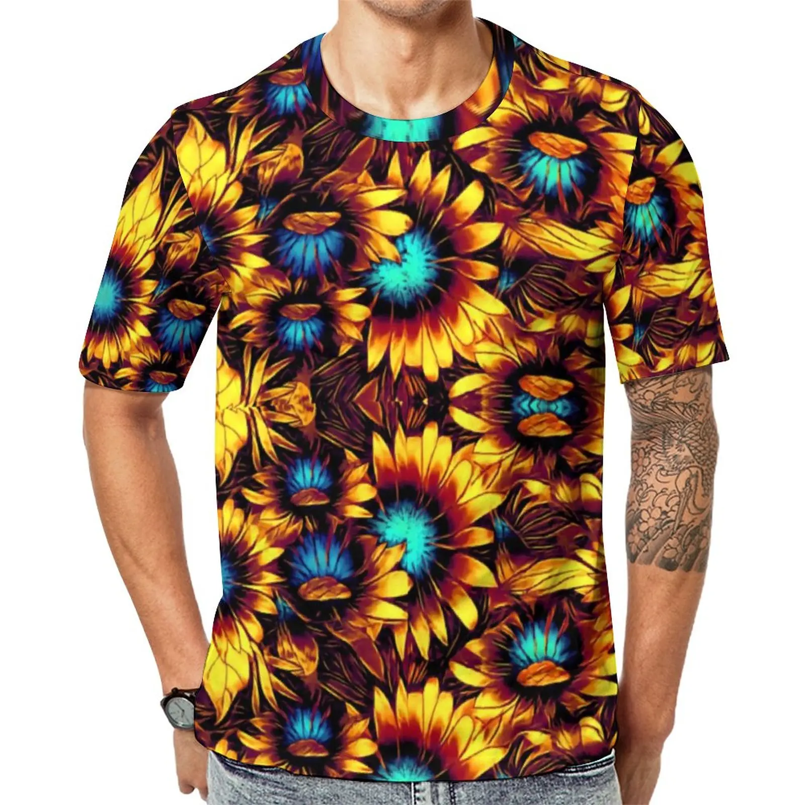 

Abstract Floral T-Shirt Sunflowers Print Retro T-Shirts Male Streetwear Tshirt Summer Short-Sleeve Graphic Clothing Big Size 6XL