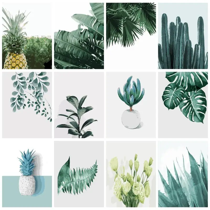 

GATYZTORY Modern Painting By Numbers Pineapple Leaves Plants Diy Crafts Home Decors Coloring By Numbers For Adults Artwork