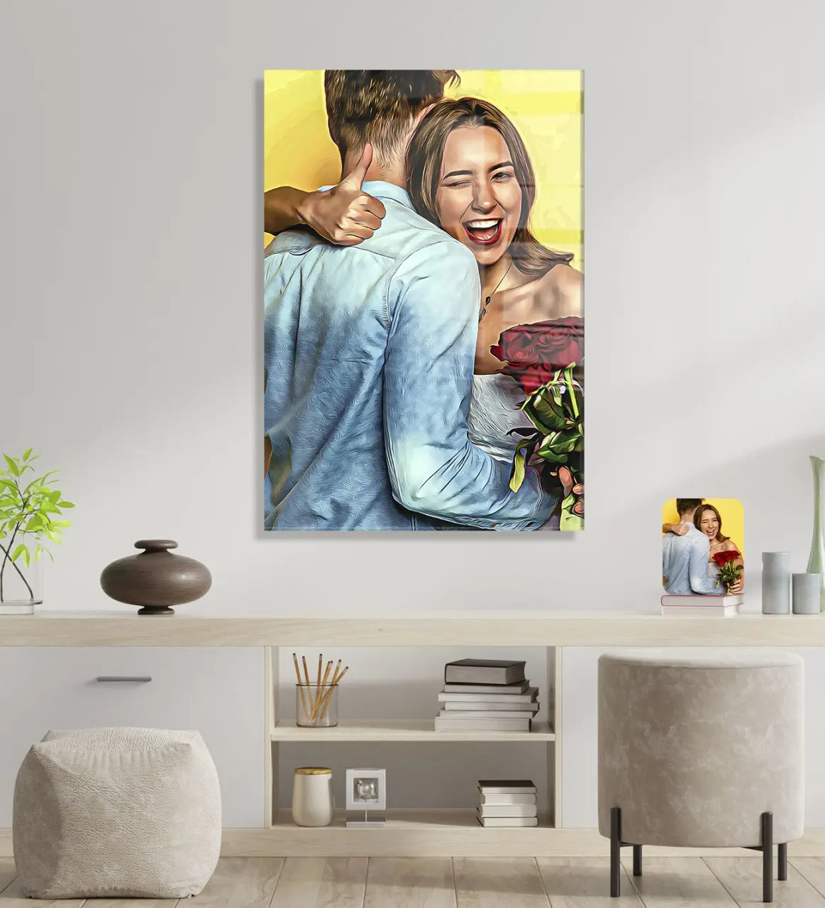 

Personalized oil painting design glass table 45x65cm-1