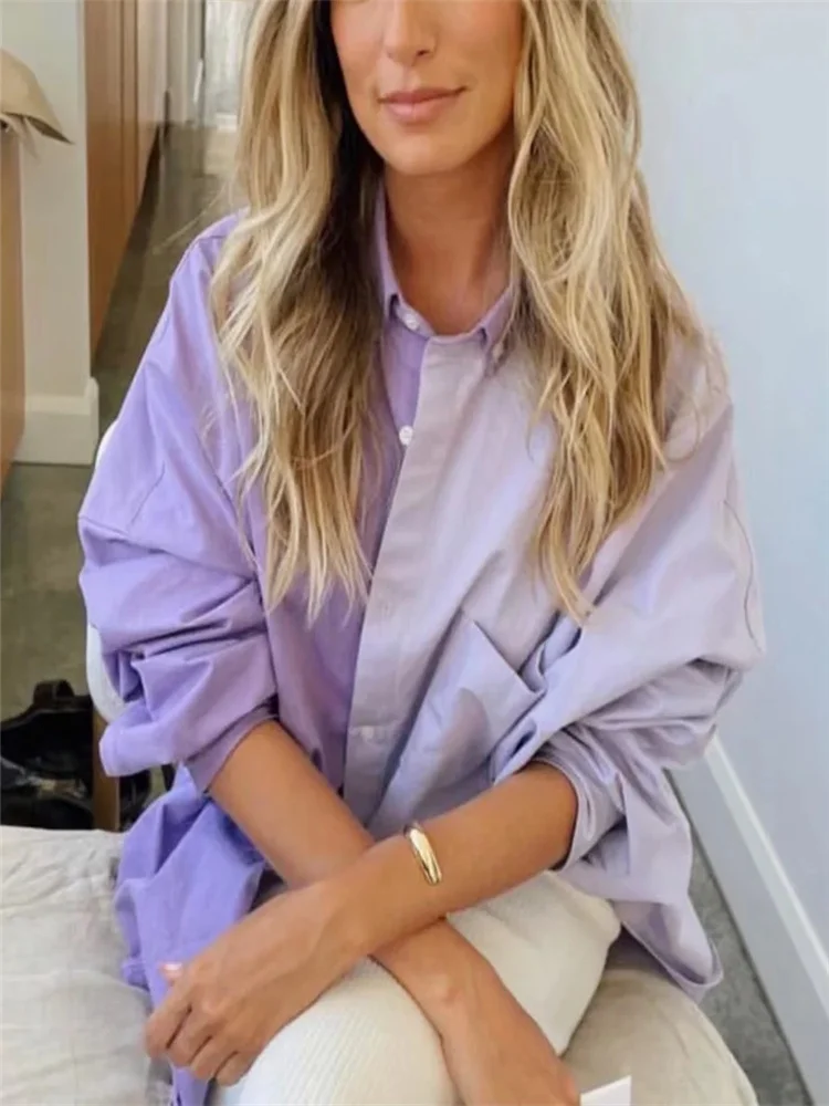 Женская свободная рубашка с длинным рукавом элегантная однобортная в стиле