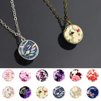 fashion retro coppersilver color glass pendant necklace floral boho pattern glass dome pendant necklace for women gift for girl