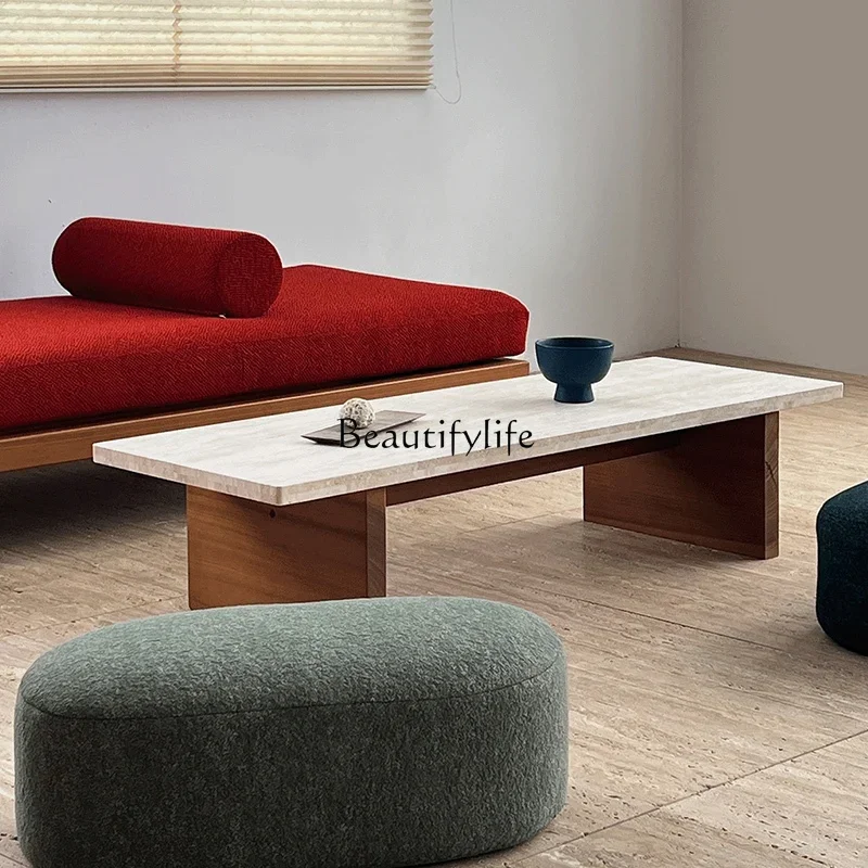 Натуральный травертиновый журнальный столик Wabi Sansan прямоугольный средневековый