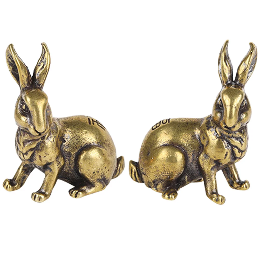 

Rabbit Statue Brass Chinese Figurine Animal Ornament Bunny Zodiac Mini Decor Fengshui Sculpture Year Statues Model Figurines