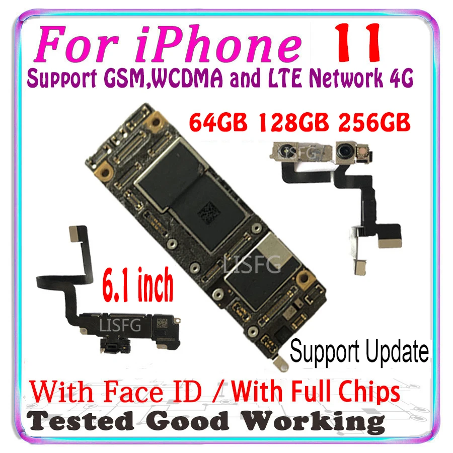 Материнская плата для iPhone 11 с распознаванием лица 64 ГБ 128 256 100% оригинальная