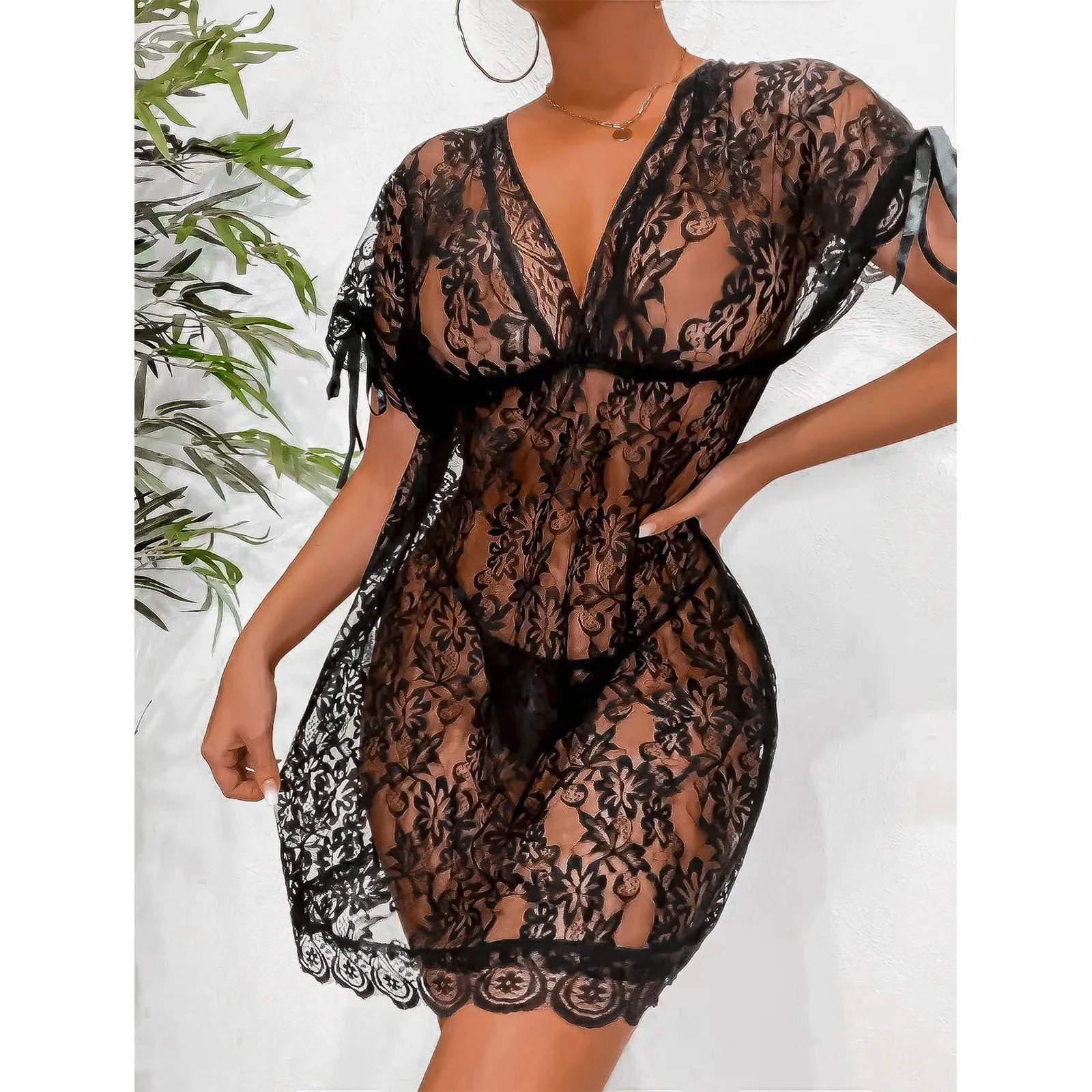 

Green Cherry Lace Black Perspective Temptation Sexy Lingerie Women's Pajamas Nightgown Sexy Suit Porno Niñas De 14 Años Sexy