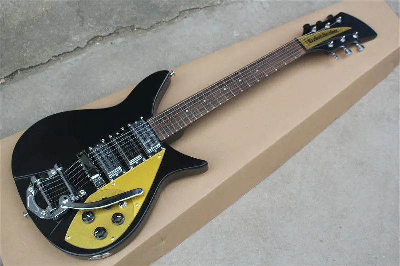 

325 guitarra elétrica com 3 mini captadores, ouro pickguard, 527mm de comprimento da escala, guitarra cor preta
