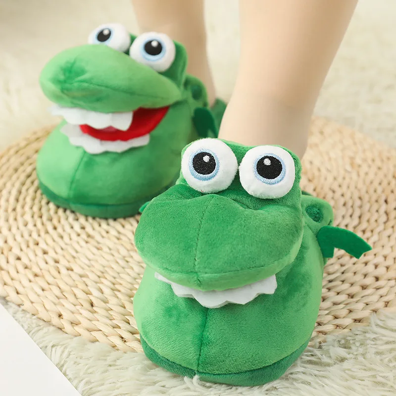 Women Crocodiles Plush Slippers With Open Mouth Cotton Slippers With Moving Plush Slippers Lazy Slipper Shoes  тапки крокодил