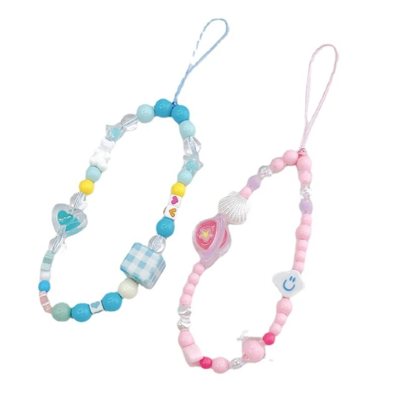 

Niche Design Acrylic Loves Heart Tassels Chain Phone Chain Y2k Candy-Colored Round Beads Sweet Cool Bag Car Pendant